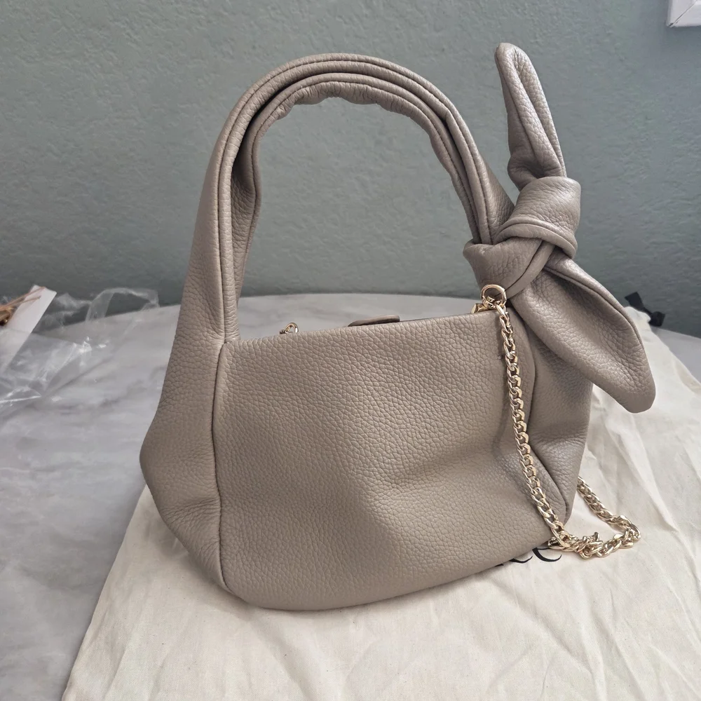 Quince Leather Mini Bow Bag Crossbody In Taupe - Picture 7 of 9